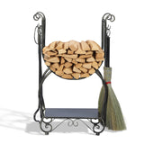 Metal Firewood Rack Set with 4 Fireplace Tools Fireside Wood Storage Organizer
