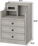 Nightstand Set 2, Grey Side Table with Charging Station, 3 Drawers, Modern