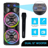 2800W Dual 12" Bluetooth Speaker Karaoke Portable Heavy Bass Sound System Party