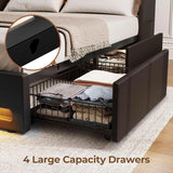 Queen Bed Frame with LED Lights and Charging Station, Noise Free