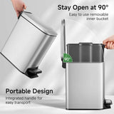 Slim Bathroom Trash Can with Lid Soft Close, Step Pedal, 6 Liter 1.6 Gallon Stainless Steel