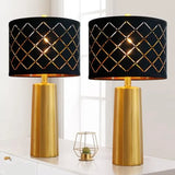 Set of 2 Modern Table Lamps for Living Room Bedroom w/ Black Grid Shade