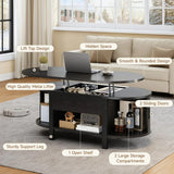 43.3" Oval Lift Top Coffee Table with Hidden Compartment, Fluted Wood