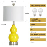 Set of 2 Yellow Modern Bedside Lamps for Living Room. Nightstand Desk Lamps