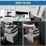 Collapsible Car Trash Bin With Lid, Leakproof Storage Bag, Mesh Side Pocket