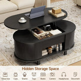 43.3" Oval Lift Top Coffee Table with Hidden Compartment, Fluted Wood