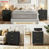 Black Set of 2, 20 Inch Modern Wood Nightstand with Charging Station