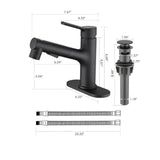 Bathroom sink faucet with pull-out sprayer matte black finish modern single-handle design with pop-up drain stopper