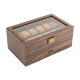 Double-Layer Wood Grain 24-Watch Box Mens Jewelry Holder W/ Drawer