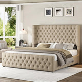 King Size Platform Bed Frame, 6.3” Thick Upholstered Curved Headboard