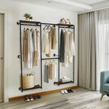 Industrial Pipe Clothes Rack Wall-Mounted Clothing Rack with Shelves