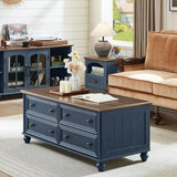 48 Rustic Coffee Table with Storage & Column Handle, Living Room/Office Blue