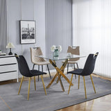 36 Inch Square Tempered Glass Dining Table with Gold Legs for Small Spaces Kitchen