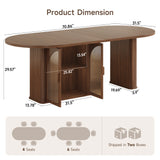 Walnut 70 Inch Oval Dining Table for 6-8 People, Modern Large Dining Room Table with 2-Tier Storage Space