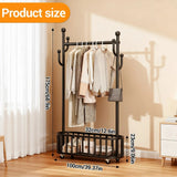 Clothes Rail Movable Clothes Hanging Coat Rack with Storage Basket