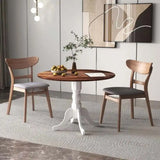 Wooden Dining Table with Round Tabletop and Curved Trestle Legs-Walnut & White