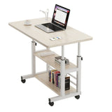 Height Adjustable Bedside Table Multi-Layer Storage Swivel Wheel Home Desk