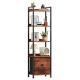 JHK Wood 5 Tier Bookshelf with 1 Fabric Drawer Multi-Functional Display Standing Shelf for Books
