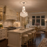 Silver Crystal Chandelier, Round Dimmable Dining Table Crystal Chandelier for bedroom