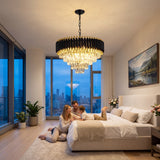 Modern Black & Gold Crystal Chandelier, Dimmable 5-Tier Round K9 Crystal Chandelier