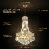 Luxury Gold Empire K9 Crystal Chandelier, 6-Light Adjustable Height Hanging Light