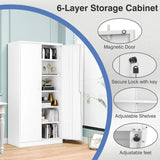 Tall White Steel Storage Cabinet with 2 Doors and 5 Adjustable Shelves for Home