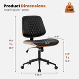 JHK Ergonomic Armless Office Chair Adjustable Height PU Leather Desk Seating with 360 Swivel and Rocking