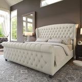 Queen Size Platform Bed Frame with Scroll Wingback Headboard/Footboard