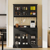 Black Tall Kitchen Pantry Cabinet with Microwave Stand, Storage Hutch, and Acrylic Doors