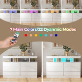Modern White Dresser with LED Lights & Charging Station, 6 Drawer Storage