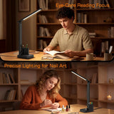 LED Desk Lamp with USB-C & AC Outlet, Dimmable Eye-Care Light for Home Office