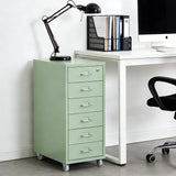 6Tier Metal File Cabinet W/ Lock and Wheels Cream Green File Organizer Box Storage Cabinet for Office
