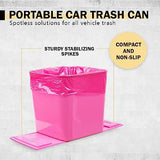Pink Car Trash Bin With Leakproof Liner And Non-Slip Base – Includes 1 Pink Roll + 3 Black Rolls (80 Bags Total) For Vehicles