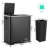 Recycling Rubbish Bin,Stainless Steel Kitchen Bin,Trash Garbage Can