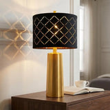 Set of 2 Modern Table Lamps for Living Room Bedroom w/ Black Grid Shade