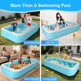 Inflatable Swimming Pool, Rectangular, Blue, Outdoor Garden Backyard