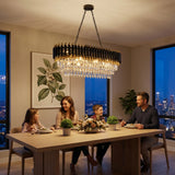 Modern Black & Gold Crystal Chandelier, 3-Tier K9 Oval Crystal Chandelier for Kitchen