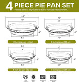 4 Pack Glass Pie Plates, Deep Pie Pans Set 7/8/9/10 Inch with Handles for Baking and serving