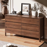 Walnut Dresser for Bedroom, 55.1" Wide Dresser with 6 Drawers
