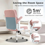 Pink Home Office Chair Mesh Teddy Fleece Swivel Desk Chair with Wheels