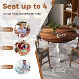 Wooden Dining Table with Round Tabletop and Curved Trestle Legs-Walnut & White