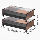 2 Pack Rolling Under Bed Storage With Wheels 25.6x18.1x7.1 Inch  For Clothes Shoes