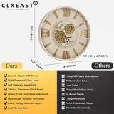 Mid Century Minimalist Modern Wall Clocks,24 Inch w/ Moving Gears, Large