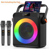 Black Karaoke Speaker W/ Treble/Bass Adjustment,  2 Wireless Microphones