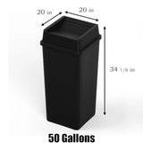 50 Gallon Black Square Commercial Trash Garbage Can with Lid Kitchen