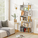6-Tier Geometric Bookcase 74. 5-Inch S-Shaped Bookshelf with Metal Frame Gold