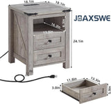 Nightstands Set of 2 with Charging Station, Farmhouse End Table 2 Drawers Shelf, Wood Side Cabinet for Bedroom