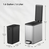 2 Pack Small Bathroom Trash Can with Lid Soft Close Step Pedal 6 Liter Stainless Steel Garbage Can