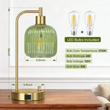 Nightstand Set of 2, Green Glass Bedside Lamps with USB A&C Ports