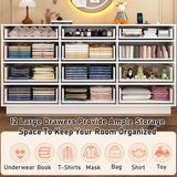 12 Drawer Dresser for Bedroom, 63'with Power Outlets & LED Lights